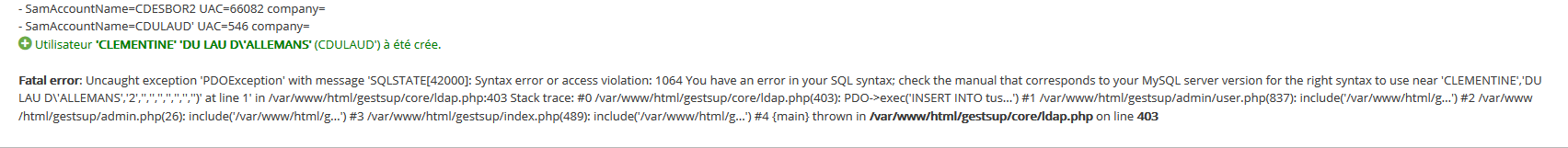 Erreur SQL