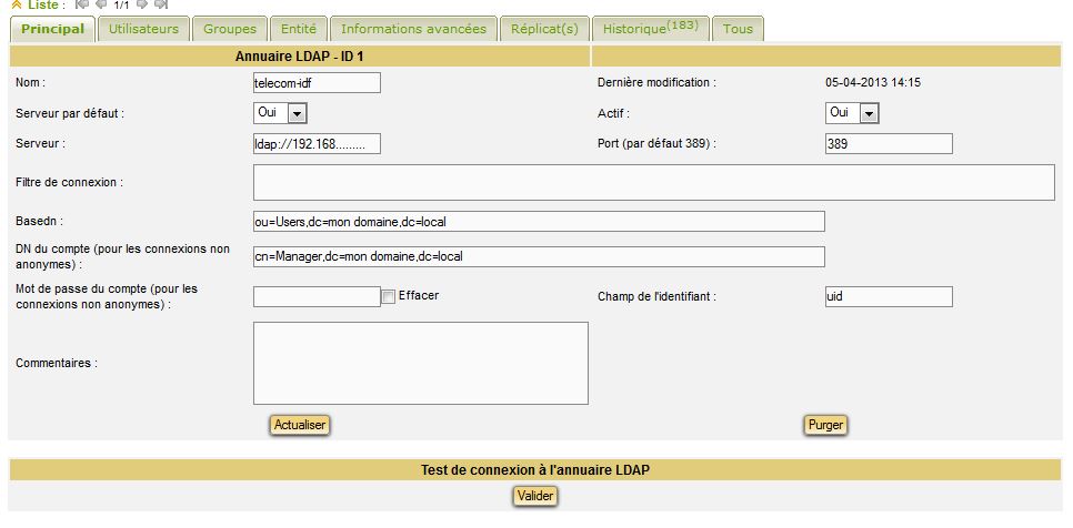 Connexion LDAP sur GLPI